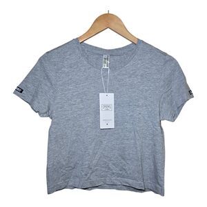 Crooks & Castles Women's Medium Gray Crop Top Logo Sleeve Tee
